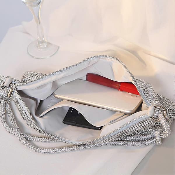 Bling Rhinestone-väskor för kvinnor, chic glittrig aftonväska, Hobo-väska, glänsande silver clutch silver