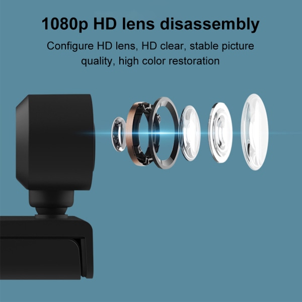 Webcam 1080P HD Stream Video Streaming, Optagelse, Konference Digitalt Webkamera HDR Video med Mic til PC, Laptops og Desktop