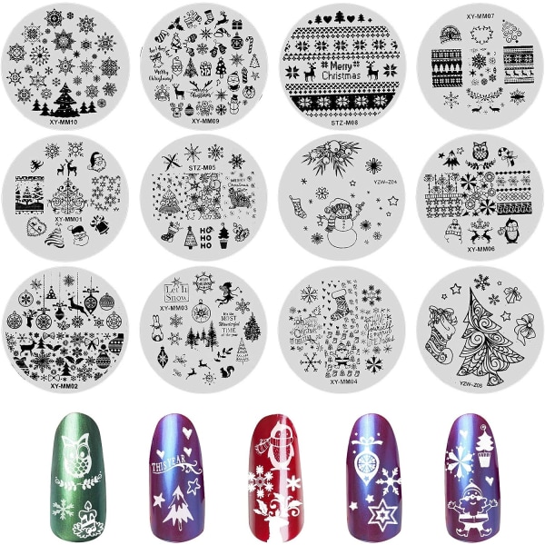 12 Pcs Nail Stamp Template Winter Stamp Plate Nail Art Plates