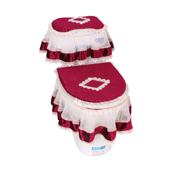 3 st/set Spets Toalettlock Tanklock Set Varm Pad Hem Badrumsdekoration (Burgundy)