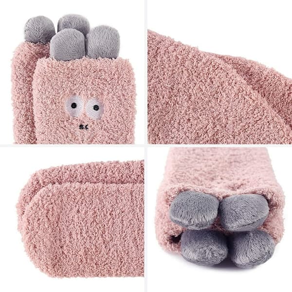 5-delars set med söta fluffiga djurstrumpor, varma fluffiga strumpor, dam