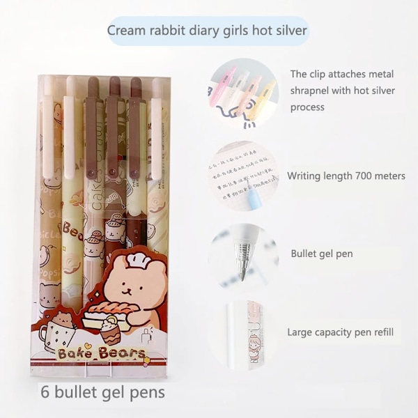 Søde Kuglepenne Sort Blæk, 0,5 mm Gelpenne Nice Kawaii Kontor Skole