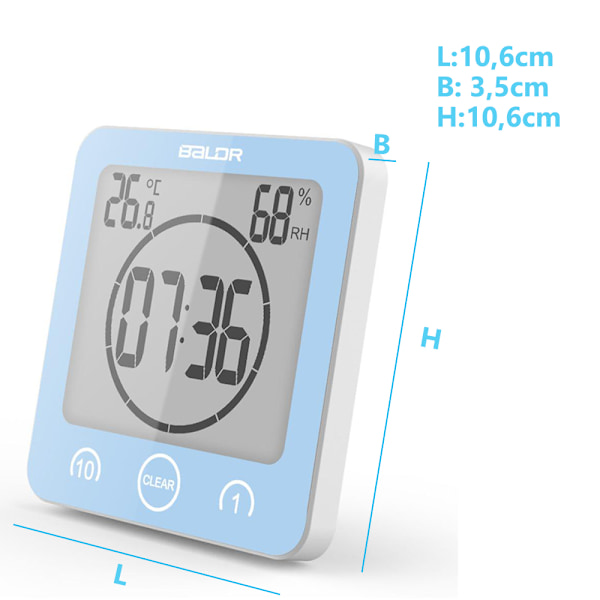 Multifunktionell Timer, Vattentät Pekskärmstimer, Temperatur- och Luftfuktighetsdisplay, Enkel Installation för Badrum, Dusch, Kök (Stor Skärm)
