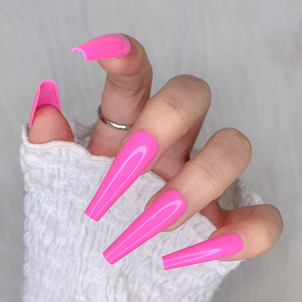 24 stk. Dyb Nude Ren Farve Ballerina Lang Kiste Glansende Falske Negle Tryk på Negle Falske Spidser Manicure til Kvinder og Piger