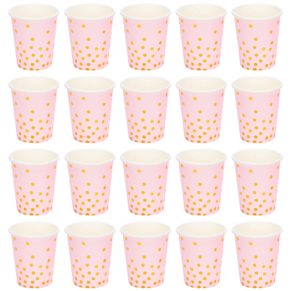 Pappersmugg Minimalistiska Gyllene Prickar Engångsmuggar för Semester Födelsedagsfest Rosa