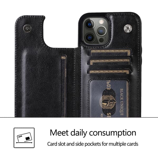 iPhone 12 - Praktisk stilfuldt etui med kortholder, sort sort