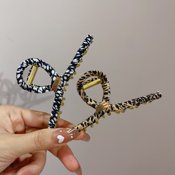 Fransk Retro Tyg Vintage Leopard Hårklämma Håraccessoar