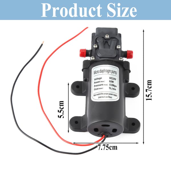 24V 60W Mini Elektrisk Vattenpump 5L/m Flöde Mikro Membranpump 1.5m Sug