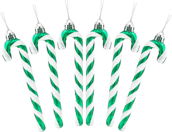 6 stk. glitrende jule-slikkepinde til juletræet, jule- og nytårsfestpynt (Grøn) Green