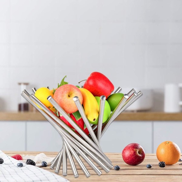 Kreativt Frugtstativ i Rustfrit Stål, Roterende Frugtskål til Køkkenbord, Æstetisk Frugtkurv Organizer