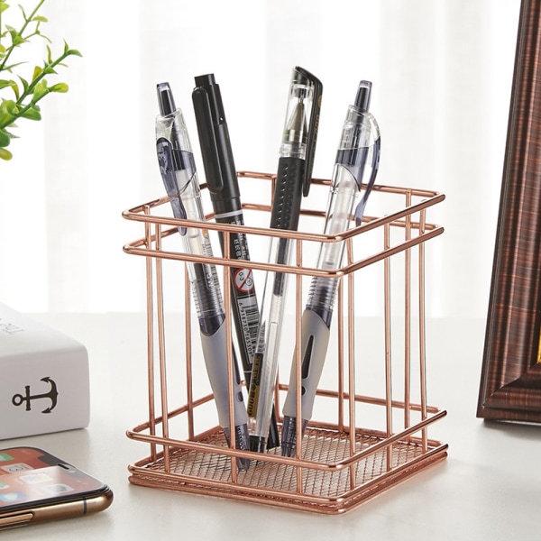 Metal Penholder til Skrivebord, Makeupbørstebeholder, Blyantsholdere, Kontor & Hjem Organizer, Rosenguld