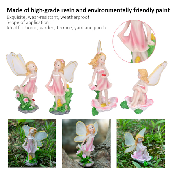 4 stk Fe-pynt Resin Fe-statue Miniatyrfigurer for Hagegårdsporter