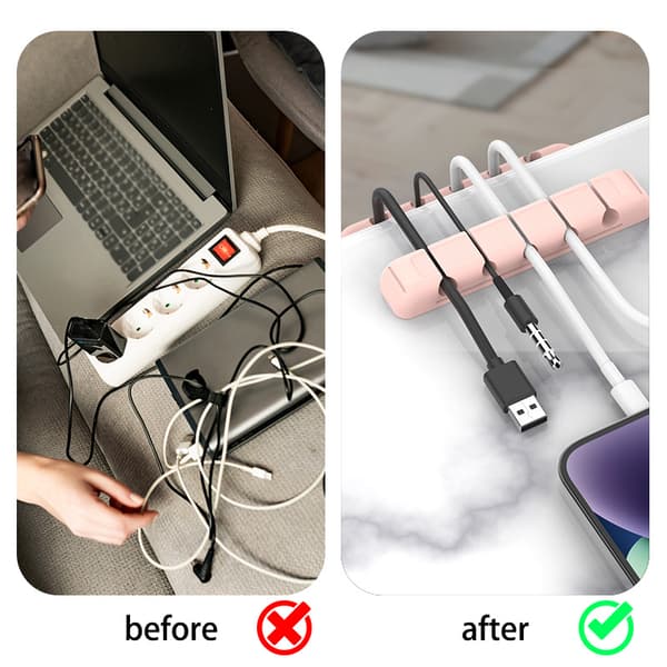 1 stk. Grå Clips Kabel Organizer Skrivebord, 5 Slots Kabelholder Ramme