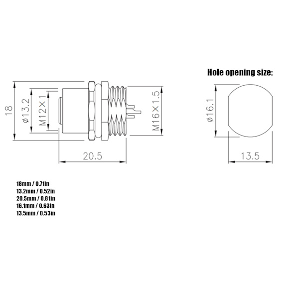 M12‑B‑S5 Panelmonteret Stikkontakt M12 IP67 Vandtæt Stik 5-polet Stikadapter