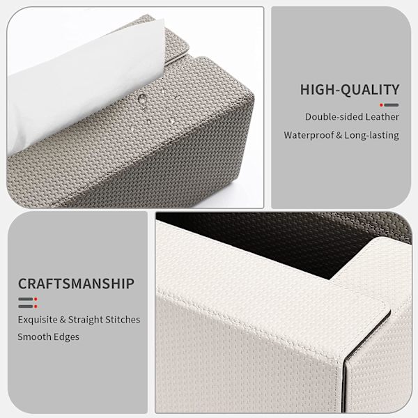 1 st (Grå+Vit Vävt Mönster) Rektangulär Tissue Box i Läder