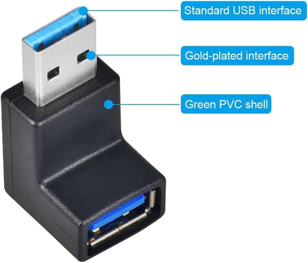 Sort 4 stk. USB 3.0-adapter 90 grader 4 stk. vinklet USB han til hun