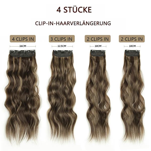 Clip-in extensions, 4 stk 55 cm full head hårforlengelser med klips syntetiske bølgete hårforlengelser clip-in hårstykke for kvinner