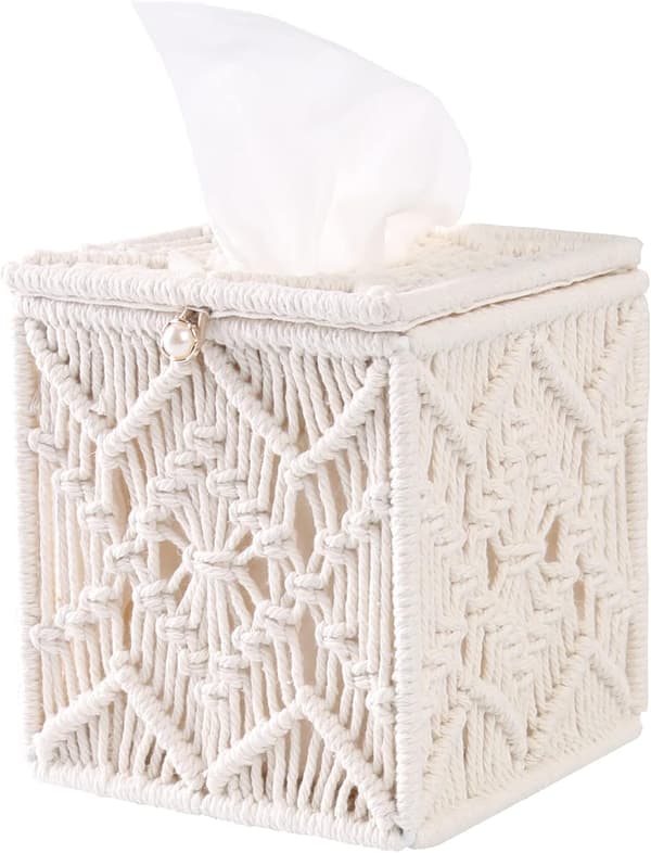 Fyrkantig Macrame Pappersboxskydd för Badrum Servetthållare med