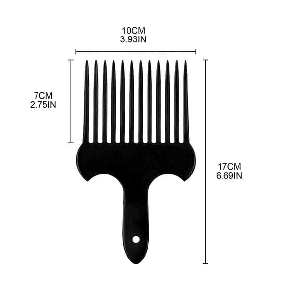 Svart bredtandad kam i plast för afrohår, flätor och styling