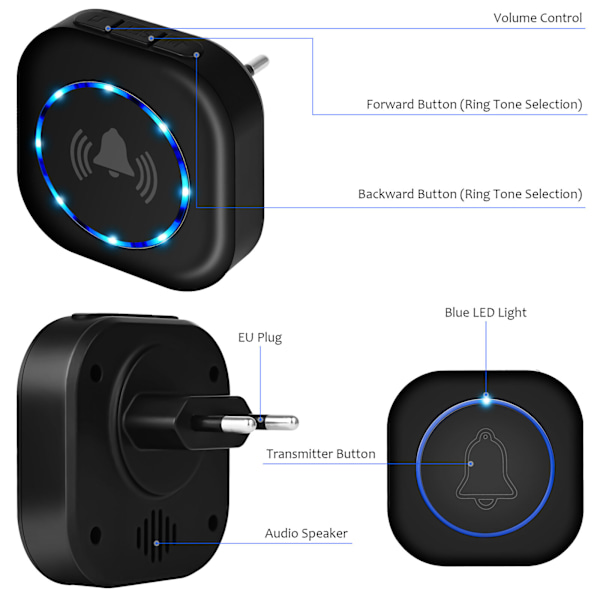Trådlös dörrklocka 300m räckvidd Dörrklocka Funk Set Klocka Entré Plug-in IP55