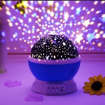 blå Loftprojektor, Stjernenatlys med 4 LED-pærer, 360 D
