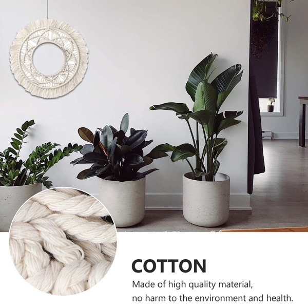 Kudottu seinävaate, pyöreä boho-makrame-seinävaate, käsintehty