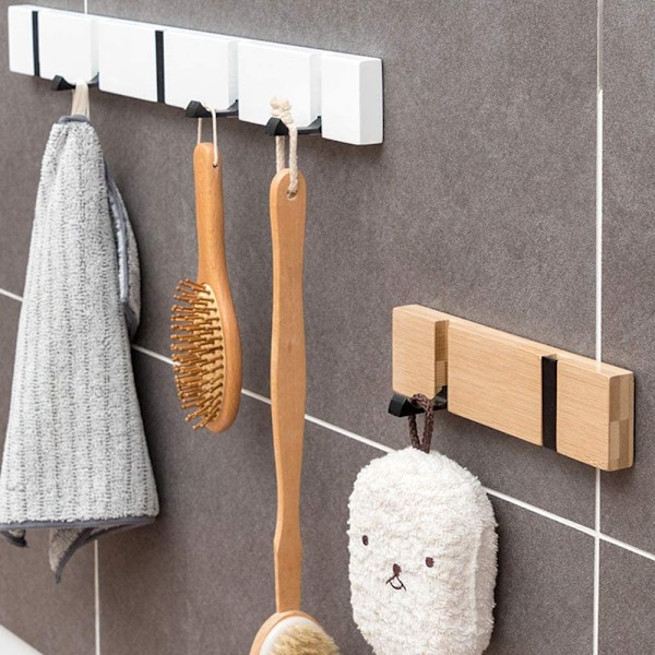 Naturlig Bambu Utrymmesbesparande Klädhängare, Modern Väggmonterad Klädkrok, Trä Väggmonterad, Lätt Att Installera, Kraftig, Fällbara Krokar För