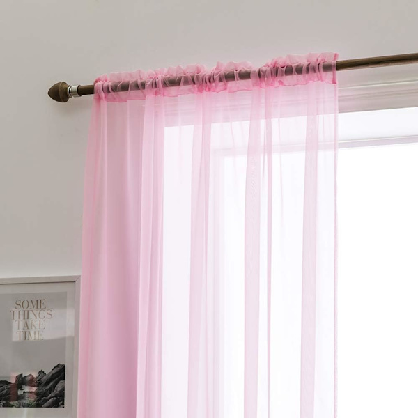 Voile Gardin Transparent Gardin i Ensfarvet Stangedesign