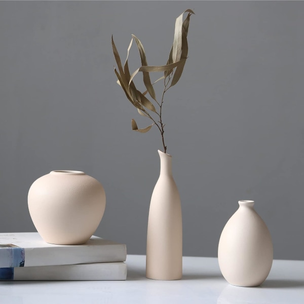 Keramisk Vase Sæt af 3, Små Blomster Vaser til Rustik Hjem