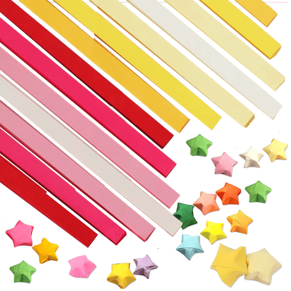 1080 ark Origami Stars-papper, dubbelsidiga färger, dekorationspappersremsor för papperskonsthantverk