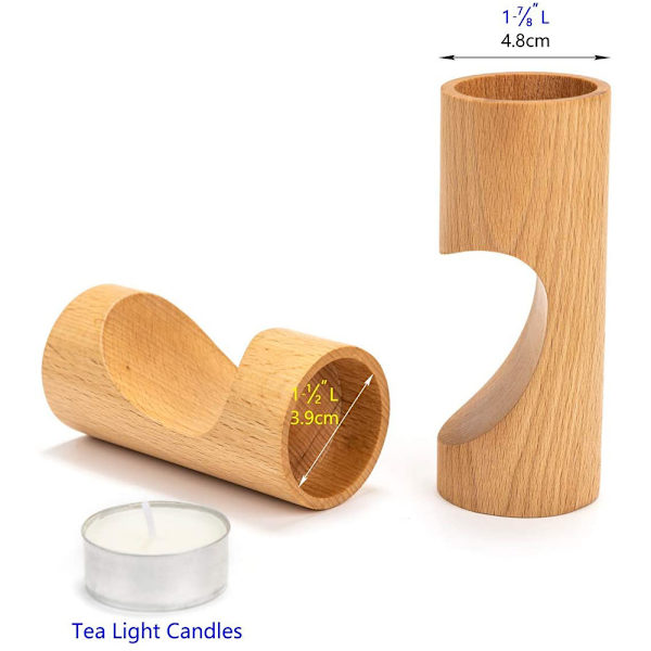 Tealight-ljusstake, ljusstakar i trä för bord, set med 2