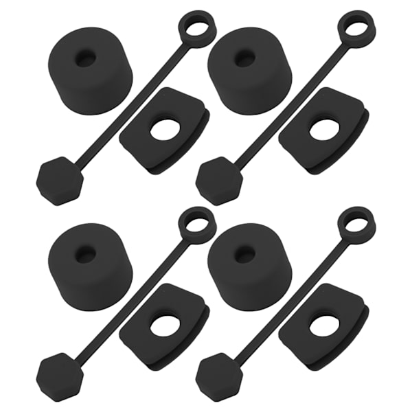 4 osan silikoninen vuodotön tulppasetti, mukitarvikkeet, sisältää oljen suojan, kannen, neliön vuodotulpan, pyöreän kannen, tulpan, musta