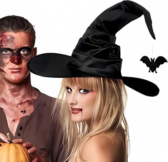 Halloween COS Troldmands-/Heksehat, Maskeradebal og Rollespilsfester, Sort Flagermus Heksehat