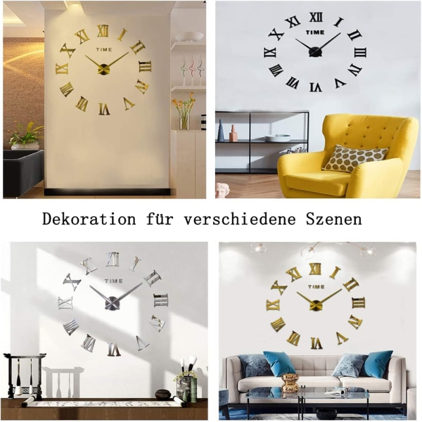 DIY 3D Väggklockor Moderna Stumma Stora Väggklocka Stum Spegel Dekal