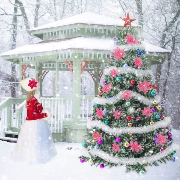 24 stk. Glitter Julestjerne Juletrepynt Juleblomstdekorasjon