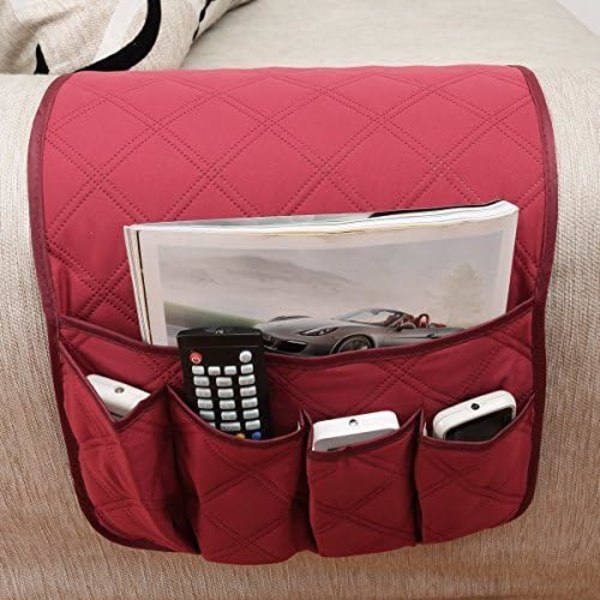 Fåtölj TV Fjärrkontrollhållare, Tillverkad av Non-Woven Tyg, 5 Fickor Fåtöljficka För Smartphone, Böcker, Tidskrifter, Ipad (Grå)