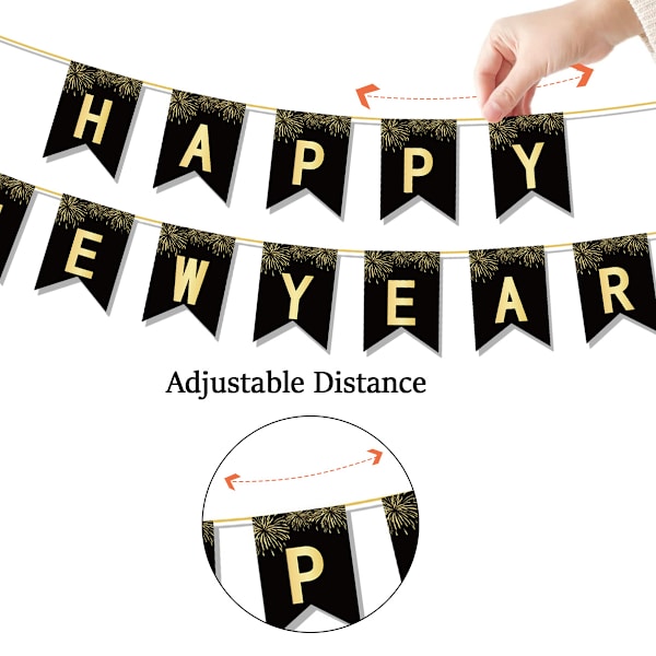 Nyårsbanderoll 2024, Happy New Year Bunting Banner med