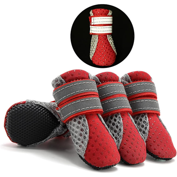 Sommar Anti-Slip Boots för Små Hundar Justerbara Reflekterande Hundskor Valpskor för Tasskydd Mjuk Andningsbar Mesh Röd L