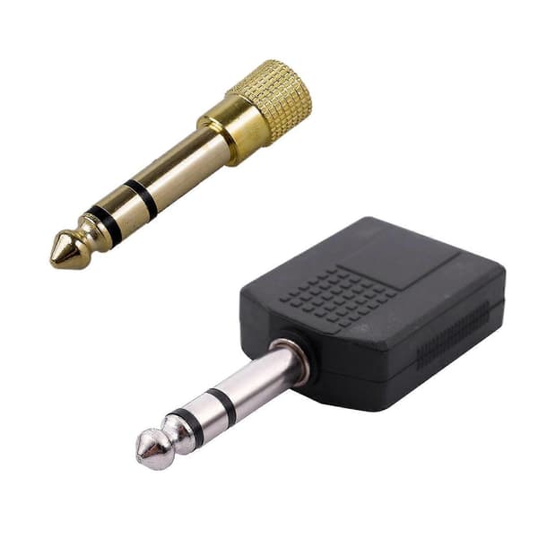 Hovedetelefonadapter Guld Stik & Mono 6.35mm Han Stik Til Dobbelt 6.35mm Hun Stik Splitter Adapter C