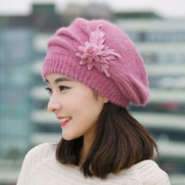 Vinterhatte til kvinder Beanies til mænd Mode Blomst Strikket Hæklet Beanie Hue Varm Vinterhue Beret