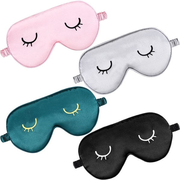 4 delar sömnögonmasker Silk Sleep Eye Cover Söt lätt justerbar ögonskuggsmask Satin Night Eyeshade Covers för kvinnor Män Sömn Resor tupplur