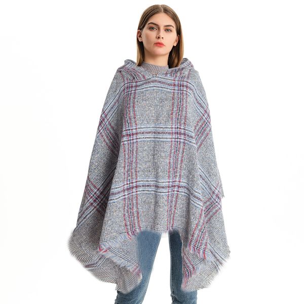 Naisten Ruudullinen Hupparihuivi Cape Shawl Poncho