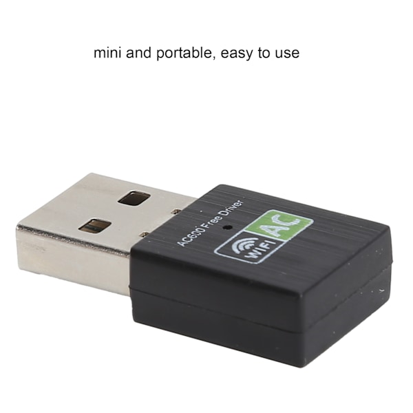 Wifi-adapter USB-mottaker Ethernet 600 Mbps 2,4 GHz 5 GHz Dobbelt bånd Trådløst nettverkskort Svart