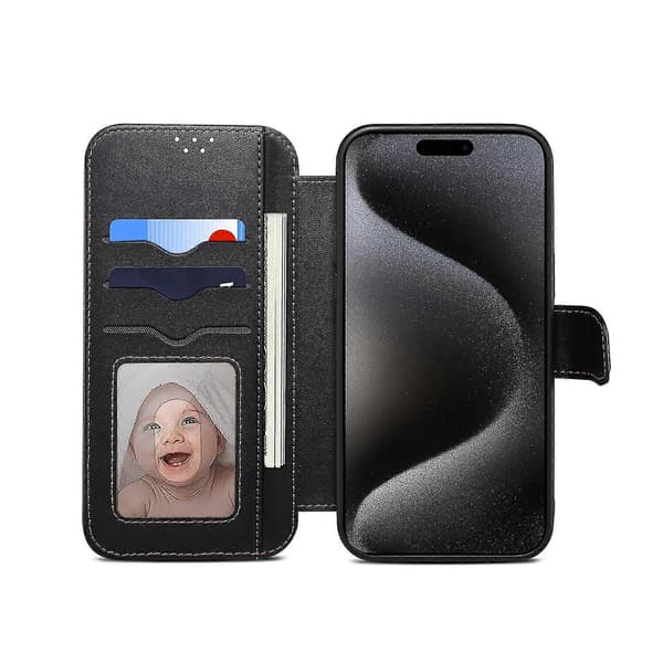 Magnetisk læder-stander-cover til iPhone 14 Plus/ 15 Plus, kompatibelt med MagSafe Black