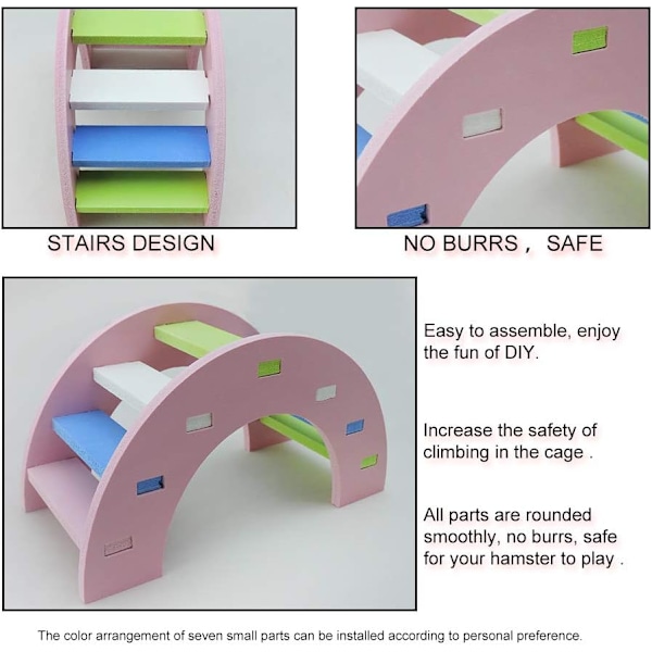 3 kpl söpöjä hamsterileluja, sateenkaari-silta, keinu, kiipeilylelu, aktiviteetti-lelu pienille eläimille tylsyyden poistamiseksi (vaaleanpunainen)