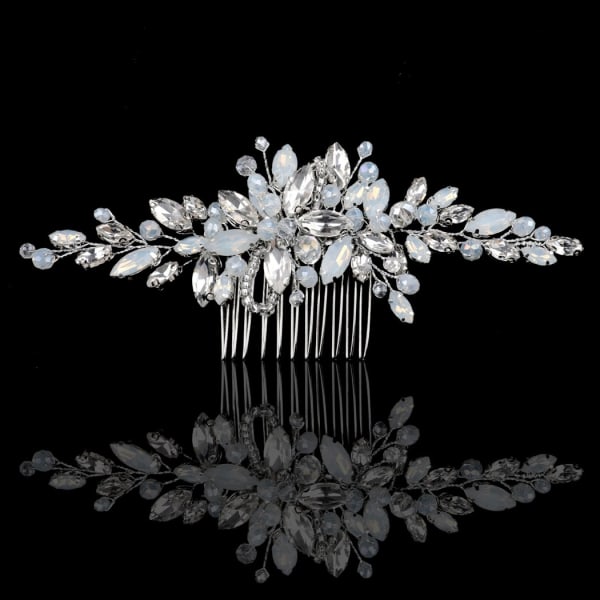 Bröllopshårkam Silver Rhinestones Opal Crystal Vintage
