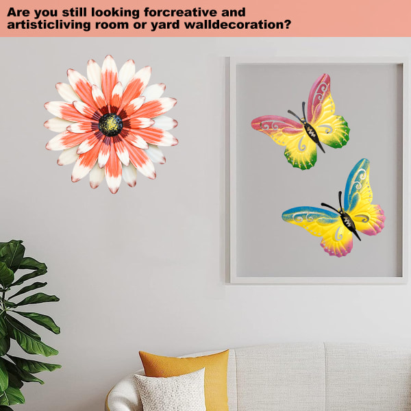Blomma väggdekorationer i metall och väggkonst för fjärilar, 3 delar