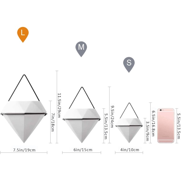 Inomhus Vägghängande Planteringskruka, Högglansig Keramisk Hexagonal Hängande Kruka för Luftväxter, Unik Geometrisk Planteringskruka med Speciell Beläggning, Modern Inredning för