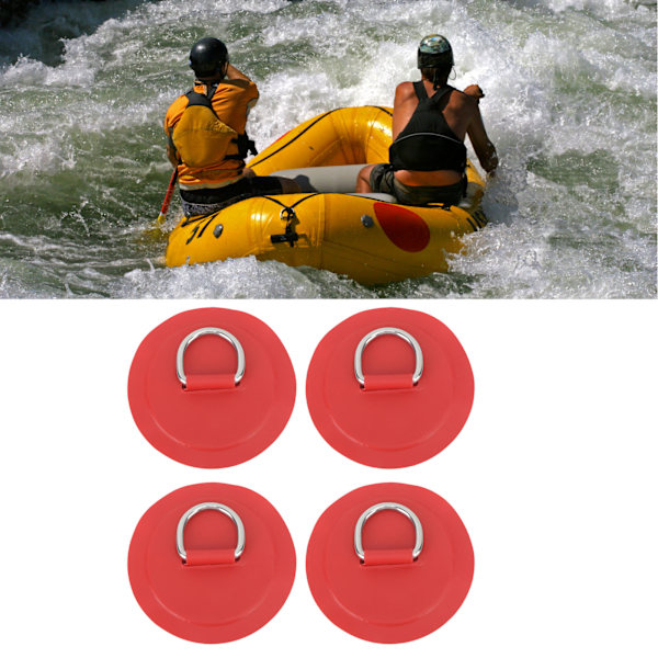 4 stk. Røde D-Ring Patch PVC Rund Form Stærk Rustfrit Stål D-Ring Pude til Båd Flot Paddle Board
