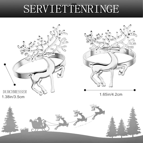 Servettringar med hjortdesign, unikt julelement, bröllopsdekorationer med lättrengjorda metallservettringar för formella middagar och speciella tillfällen